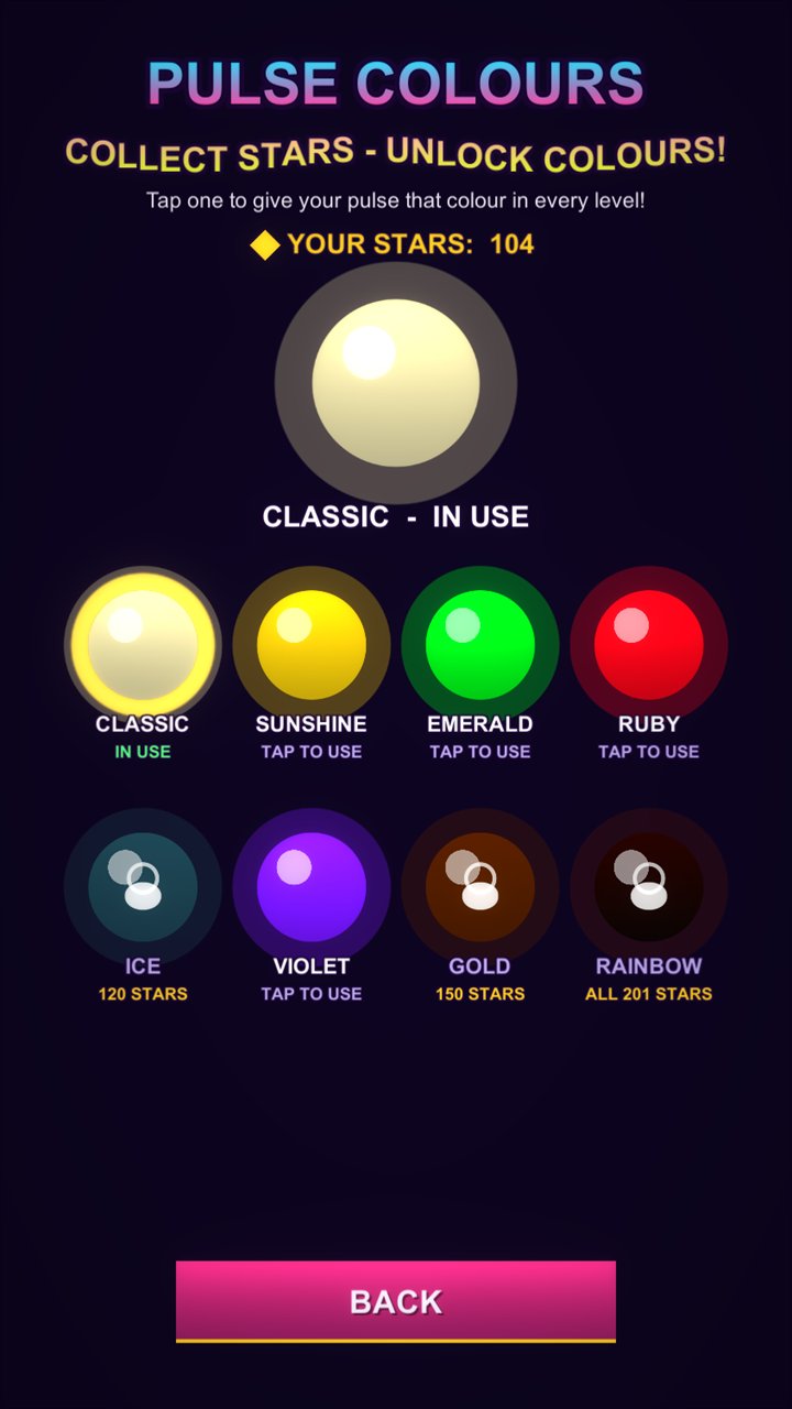 The pulse colours screen