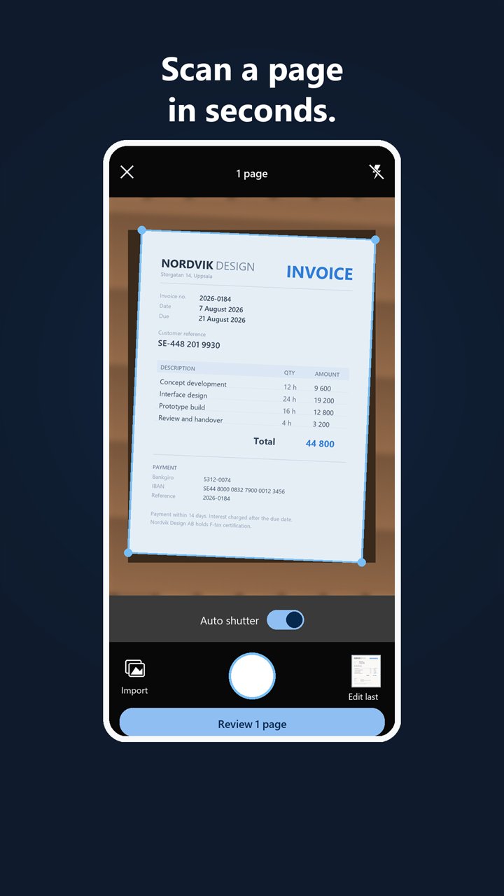 Skanna scanning an invoice, with the page outline tracked live